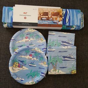 Vineyard Vines Blue White Ship Island Beach Table Runner Paper Plates w Napkins